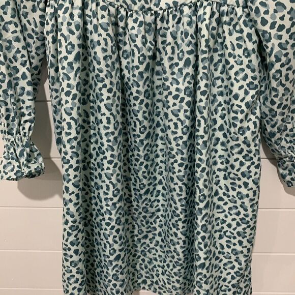 Janie and Jack | Dress Animal Print Teal Long Sleeve Square Neck- Size 16 - Picture 3 of 8